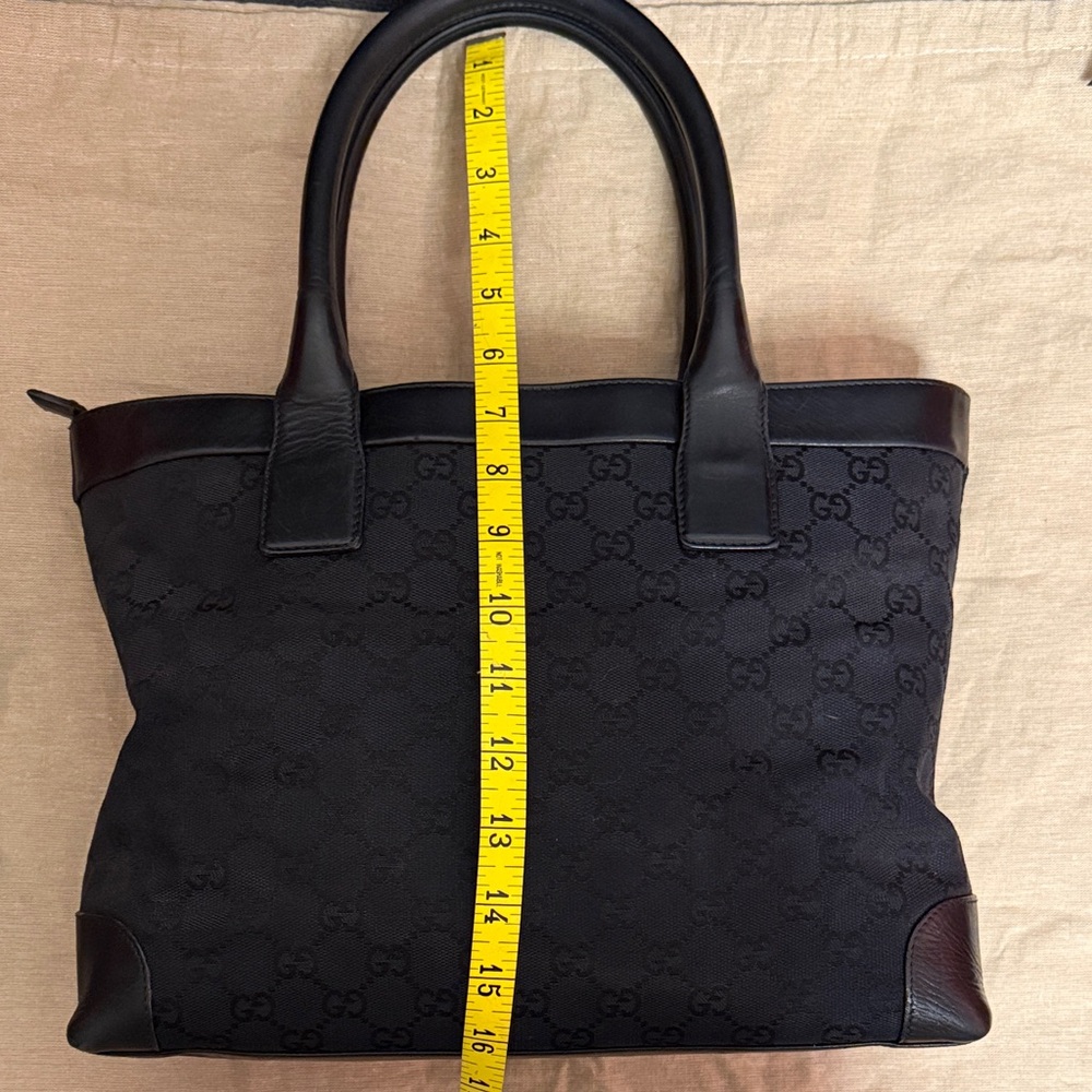 Gucci Black GG Monogram Canvas Tote with Leather Trim and Dusty - Picture 9 of 14